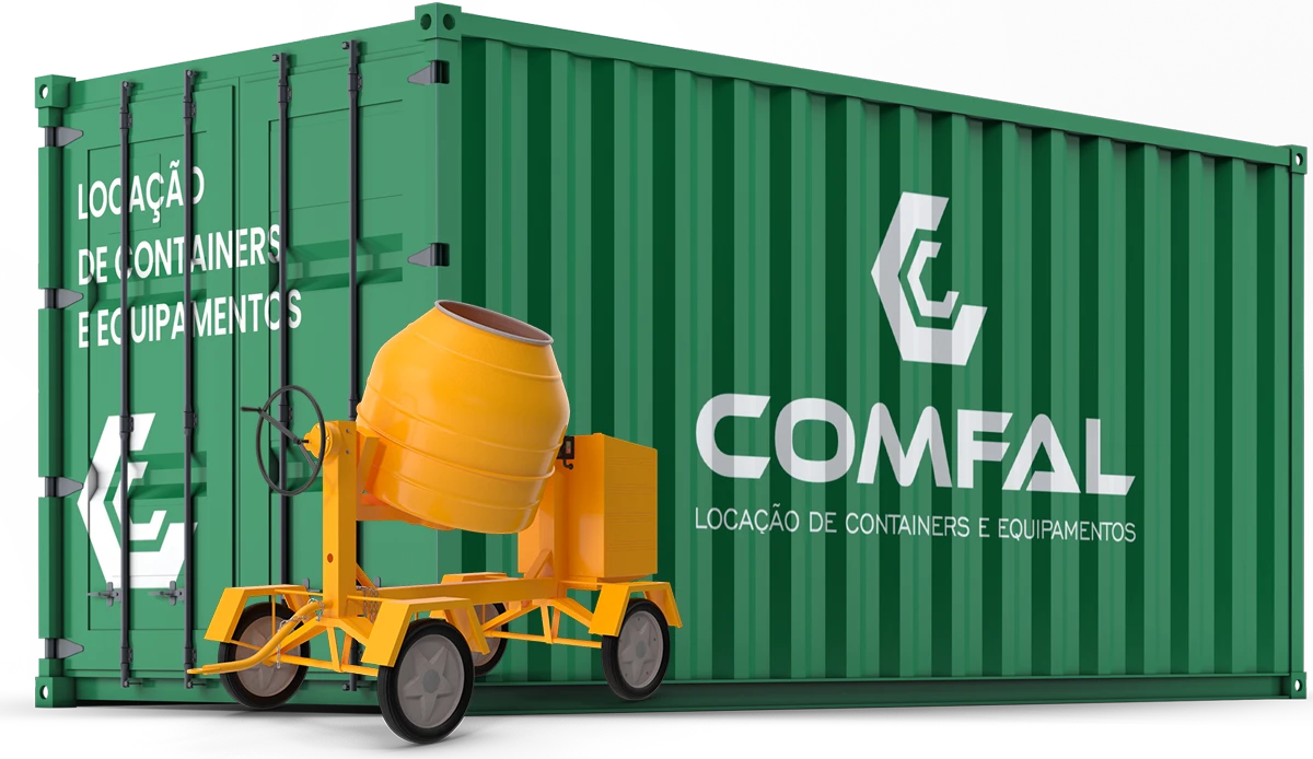 Mockup banner Comfal containers e equipamentos.